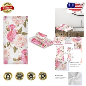 Soft and Stylish 3-Piece Bath Towel Set with Beautiful Pink Floral Design - Picture 1 of 9