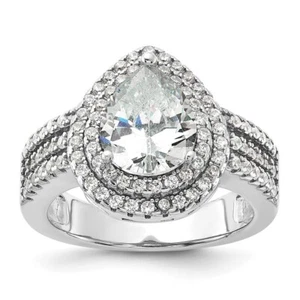 Sterling Silver Rhodium-plated Pear Cubic Zirconia Double Halo Ring Size 7 - Picture 1 of 4
