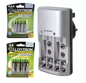 Lloytron Battery Charger Set with High Capacity AA AAA Rechargeable Batteries - Picture 1 of 11