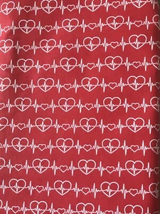 Medical Nurse Doctor EKG Heartbeats Fabric Red Cotton Fabric BTHY 18”x44” - Picture 1 of 1