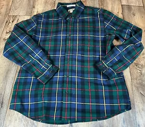 LL Bean Scotch Plaid Flannel Shirt Trad Fit Large Regular Green Blue Yellow Red - Picture 1 of 6