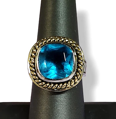Anillo de sello azul tono oro y plata de acero inoxidable para hombre talla 7,75 Foto 1 de 4