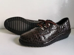 RIEKER DESIGNER UK 3.5 EU 36.5 WOMENS BROWN RED LEATHER FLAT LACE UP SHOES - Picture 1 of 14