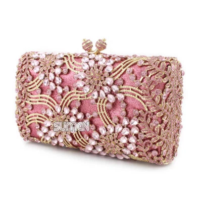 Precioso Bolso sin asas de cristal Bolso de noche Mujeres Banquete Bolso de mano Baile de graduación Fiesta Cadena Cartera Foto 1 de 4