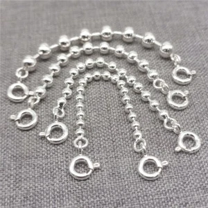 2 Sterling Silver Ball Bead Extension Chain w/ Spring Ring Clasp 60mm 80mm 100mm - Picture 1 of 4