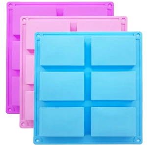 3 Pack Silicone Rectangle Soap Molds with 6 Cavities for Baking Soap Making - Picture 1 of 11