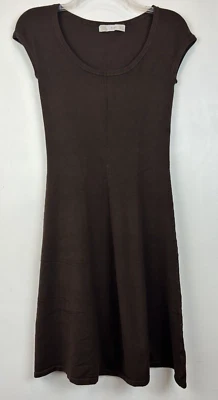 Vestido feminino Zara manga gorro túnica suéter marrom mistura de rayon - Imagem 1 de 4