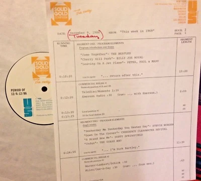 RADIO SHOW:THIS WK 69 12/9/86 BEATLES,GUESS WHO,NEIL DIAMOND, PP&M, CCR,THE BAND - Image 1 of 2