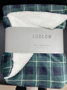 Ludlow Samt Sherpa Überwurfdecke 50x60 grün weiß & blau A4 - Bild 1 von 6