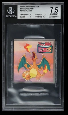 1998 Pokemon Topsun Seal Gum Sticker Reprint Charizard BGS 7.5 Japanese #6 - Image 1 of 2