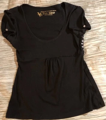 Tee Shop VS Y2K Muñeca Bebé Negra Manga Abullonada Cuello Redondo Top Botones Cachicho Foto 1 de 4