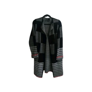 Damen Winter Long Jacke Mantel Schwarz Rot Kariert Strickjacke Medium - Bild 1 von 8