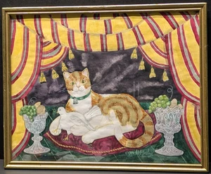 Adele Schluge 1994 Original Watercolor Painting Cat and Dove 12"H x 15"W - Picture 1 of 6