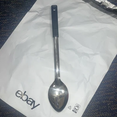Chrome Plate Serving Solid Spoon 15” Black Handle - Image 1 of 4