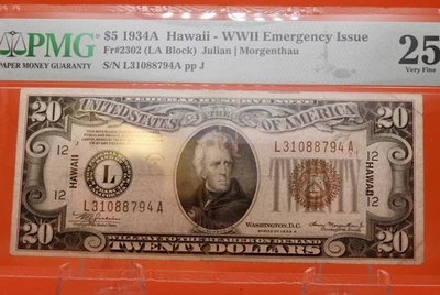 1934A Hawaii - WWII Emergency Issue   $20  dollars Fr # 2305 PMG 25 - Image 1 of 2