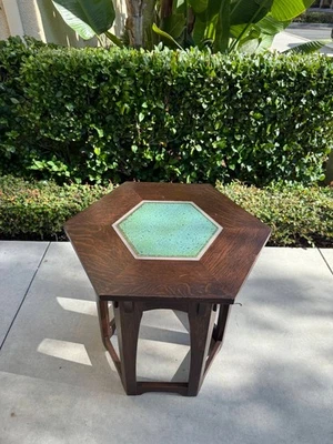 Stickley 89-546 Hexagon Tile-Top Mission Table – Green Crackle Tile - Image 1 of 4