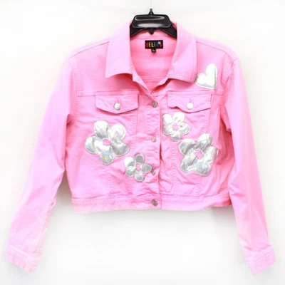 Chaqueta dELiA*s Rosa Bordada Floral Botón Bolsillo Y2K Años 90 De Colección Grande 12-14 Foto 1 de 4