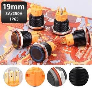 19mm Metall Drucktaster Schalter Verriegelung Momentan Ein/Aus LED Licht Schwarzoxid - Bild 1 von 21