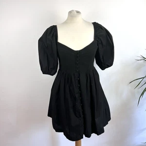 Maeve Anthropologie Little Black Dress Size M Prom Short Puff Sleeve Fit Flare - Picture 1 of 15
