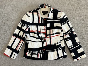 Nina McLemore Jacke Blazer Gr. 0 Schwarz Weiß Rot Geometrisch Baumwolle Made USA - Bild 1 von 10