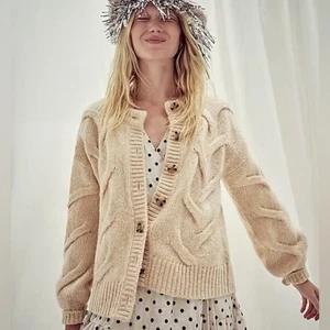 Madewell Maglione Cardigan Donna Ashmont Maglia Cavo Beige Neutro XL - Foto 1 di 12