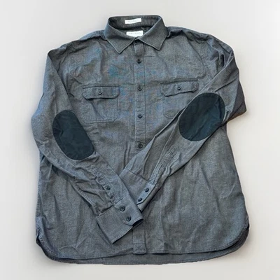 John W Nordstrom  Mens L Gray Supima Cotton Elbow Patch Button Up Pocket Shirt - Image 1 of 4