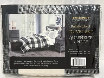 Grace Elizabeth Luxury Linens 3 Piece Buffalo Check Duvet Cover Queen Size NEW - Image 1 of 4