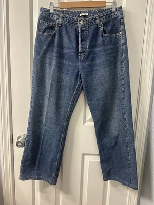 Pantalones de mezclilla halógenos azules recortados pierna ancha lavado claro informales para mujer talla 10 Foto 1 de 4