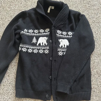 Janie And Jack Boys 12 Black White Sweater Bears  - Image 1 of 2