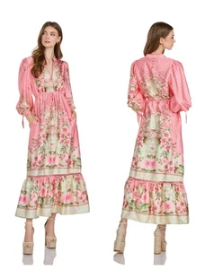 NUEVO Trish Scully EVIE MAXI VESTIDO Pequeño/Mediano, Floral, 100% Poli $130 - Imagen 1 de 13