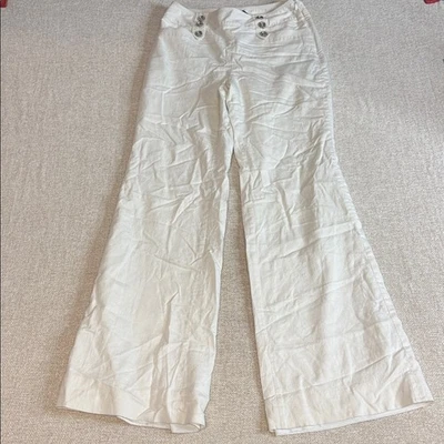 Брюки White House Black Market из льняной смеси белые широкие штанины - Изображение 1 из 4