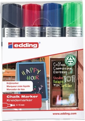 Edding 4090 Kreidemarker 4er-Set Fenstermarker Schwarz, rot, blau, hellgrün! - Bild 1 von 3