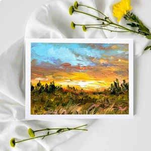 ACEO Original oil painting Art Card Evening Landscape #6 mini art 2.5inx3.5in - Picture 1 of 4