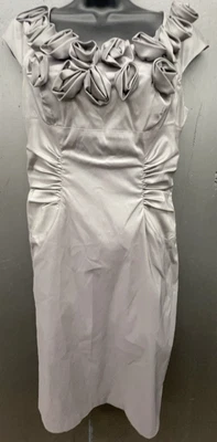 Adrianna Papell Dress Gray 10 Ruched Shimmer Rosettes Y2K Cocktail Party Event - Image 1 of 4