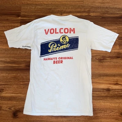 Volcom Hawaiian Shirt Mens Small White Primo Beer Hawaii Tee Hawaii Beer - Image 1 of 4