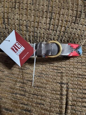 Zig House Needlepoint Dog Collar L Handmade In India Blue White Red Embroidery  - Image 1 of 4