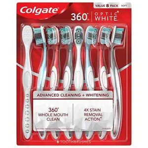 Colgate Optic White 360 Soft Manual Toothbrush, 8 ct. - Picture 1 of 6