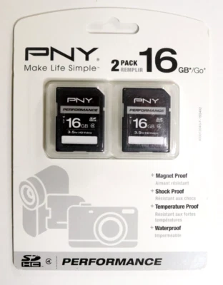 2 Pack 16GB SD Memory Card SDHC Card Slot 3.5 Hour HD Video New Factory Sealed - Image 1 of 4