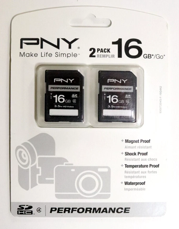 2 Pack 16GB SD Memory Card SDHC Card Slot 3.5 Hour HD Video New Factory Sealed - Image 1 of 4