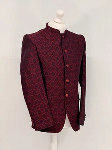 Men's Banarsi Red Black Diamond Prince Jacket - Picture 1 of 4
