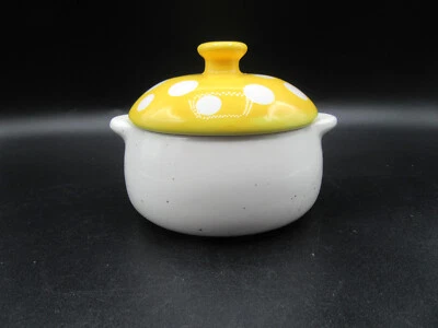 The Bake Shop, Sugar bowl with yellow and white polka dot lid - Image 1 of 4