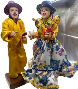 Vintage Ecuador Carnival Folk Art Dolls - Colorful Satin Couple 14” & 13” Tall - Picture 1 of 21