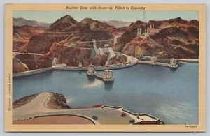 Postal de lino del río Colorado de la presa Boulder con depósito lleno a su capacidad - Imagen 1 de 2