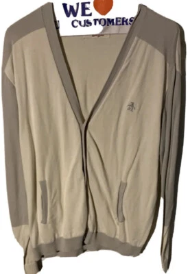 Cardigã de algodão pinguim original tamanho. Cinza grande e off white - Imagem 1 de 4