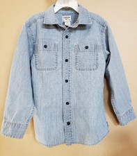 OSHKOSH Boys Youth Faded Blue Denim Long Sleeve Button Up Shirt Size 6