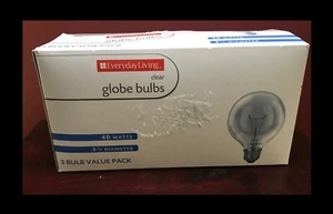 3-PACK FROSTED GLOBE BULBS 40-WATTS 3 1/8” DIAMETER MEDIUM BASE ~ WRONG BOX - Picture 1 of 4