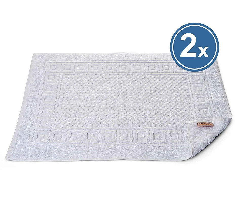 2 x Badematte Duschvorleger 50x70 cm weiß 100% BW Griechenbordüre & Waffelmuster - Bild 1 von 4