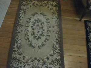Antique Vintage French Style Brown Hand Hooked Area Rug With Roses And Floral - Picture 1 of 8