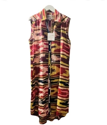 Новый с Ярлыками LAUREN MOFFATT 0/маленький 100% шелк рубашка платье многоцветный без рукавов свободного - Изображение 1 из 4