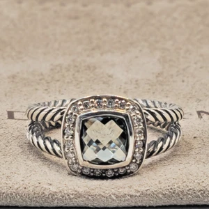 David Yurman Petite Albion Ring With Prasiolite And Diamonds Size 8 - Picture 1 of 4
